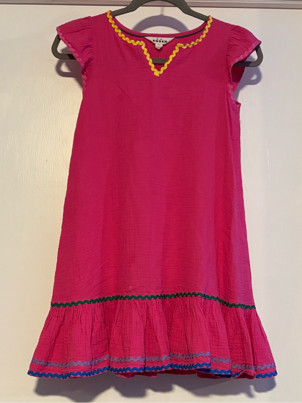 Mini Boden Hot Pink Cotton Dress with Yellow and Blue Trim
